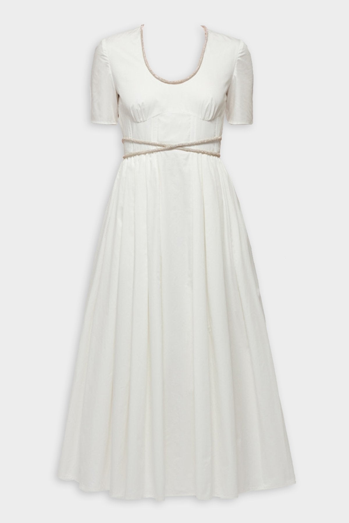 Cotton Diamante Trim Dress in White - shop-olivia.com