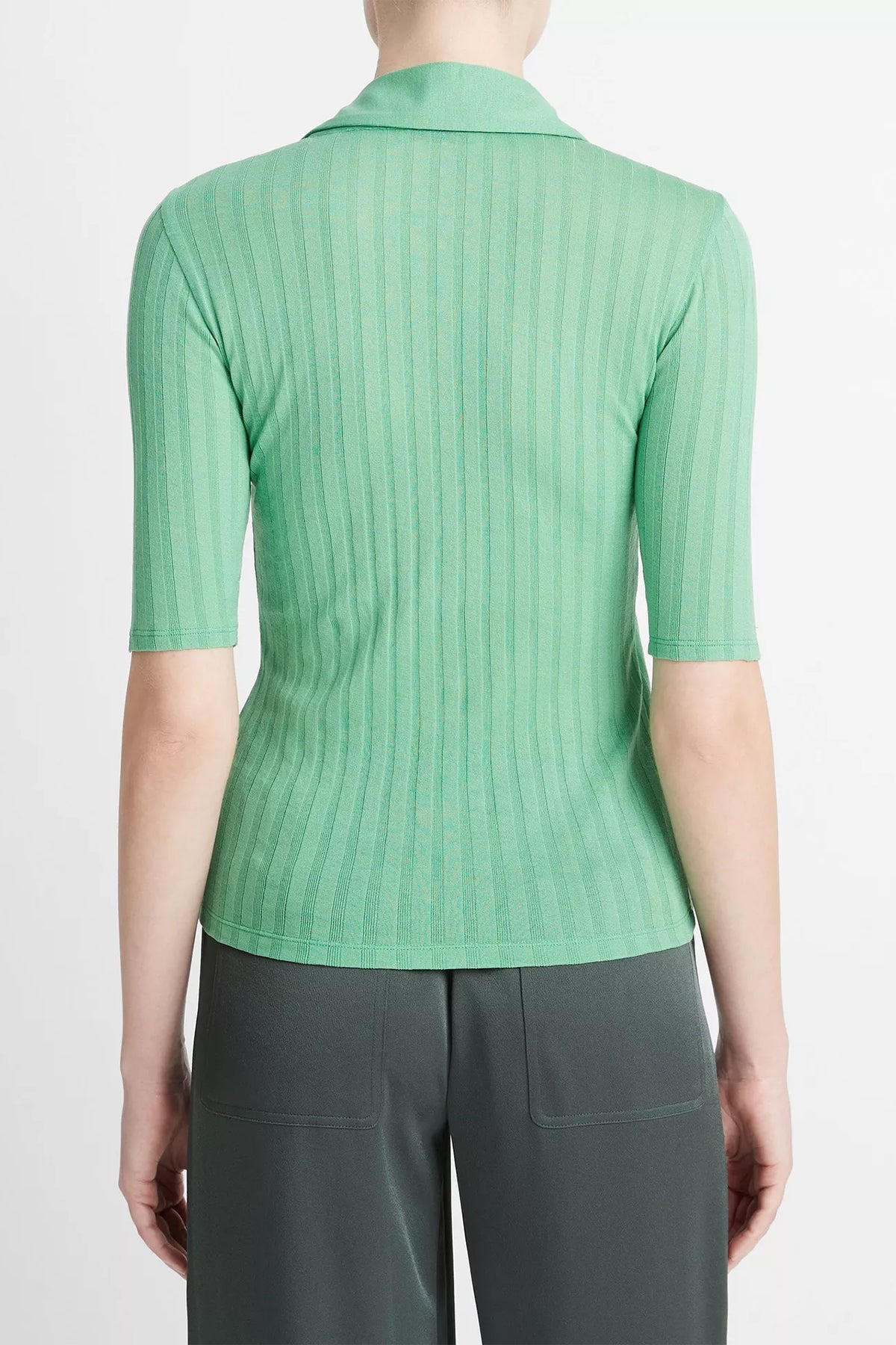 Cotton Elbow-Sleeve Polo Shirt in Parakeet - shop-olivia.com