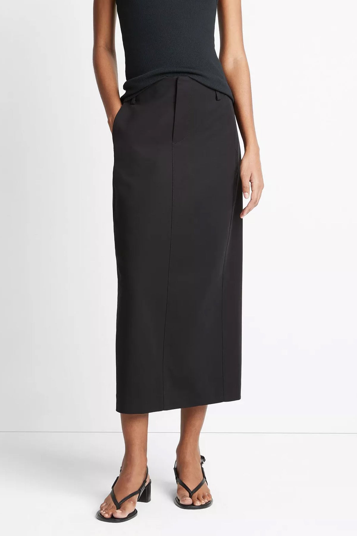 Cotton Low-Rise Straight Trouser Skirt in Black - shop-olivia.com