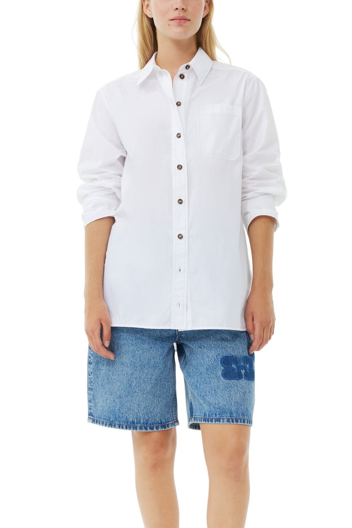 Cotton Poplin Oversized Shirt in Bright White - shop-olivia.com