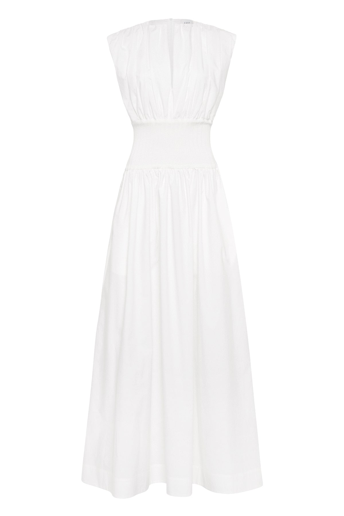Cotton Rib Gathered Dress in Ivory - shop-olivia.com