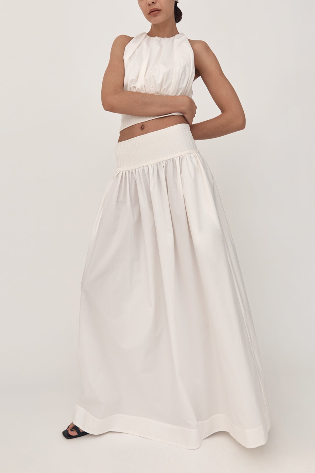 Cotton Rib Maxi Skirt in Ivory - shop-olivia.com