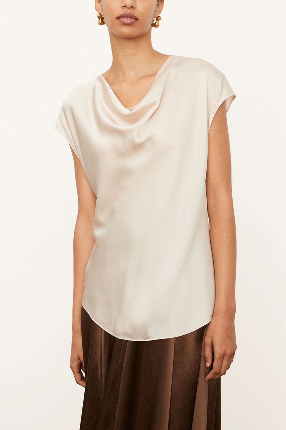 Cowl Neck Cap Sleeve Blouse in Fennel - shop-olivia.com