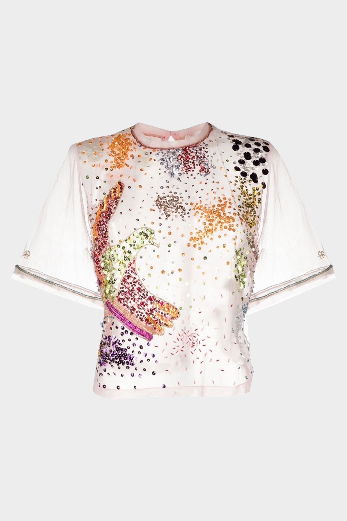 "Crazy Love" Embroidery Tulle T-Shirt in Starlight - shop-olivia.com