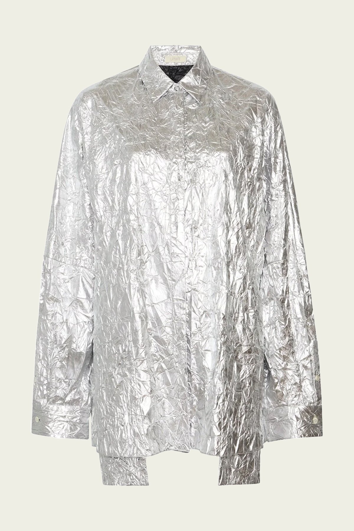 Crinkle Metallic Oversized Shirt in Silver - shop-olivia.com