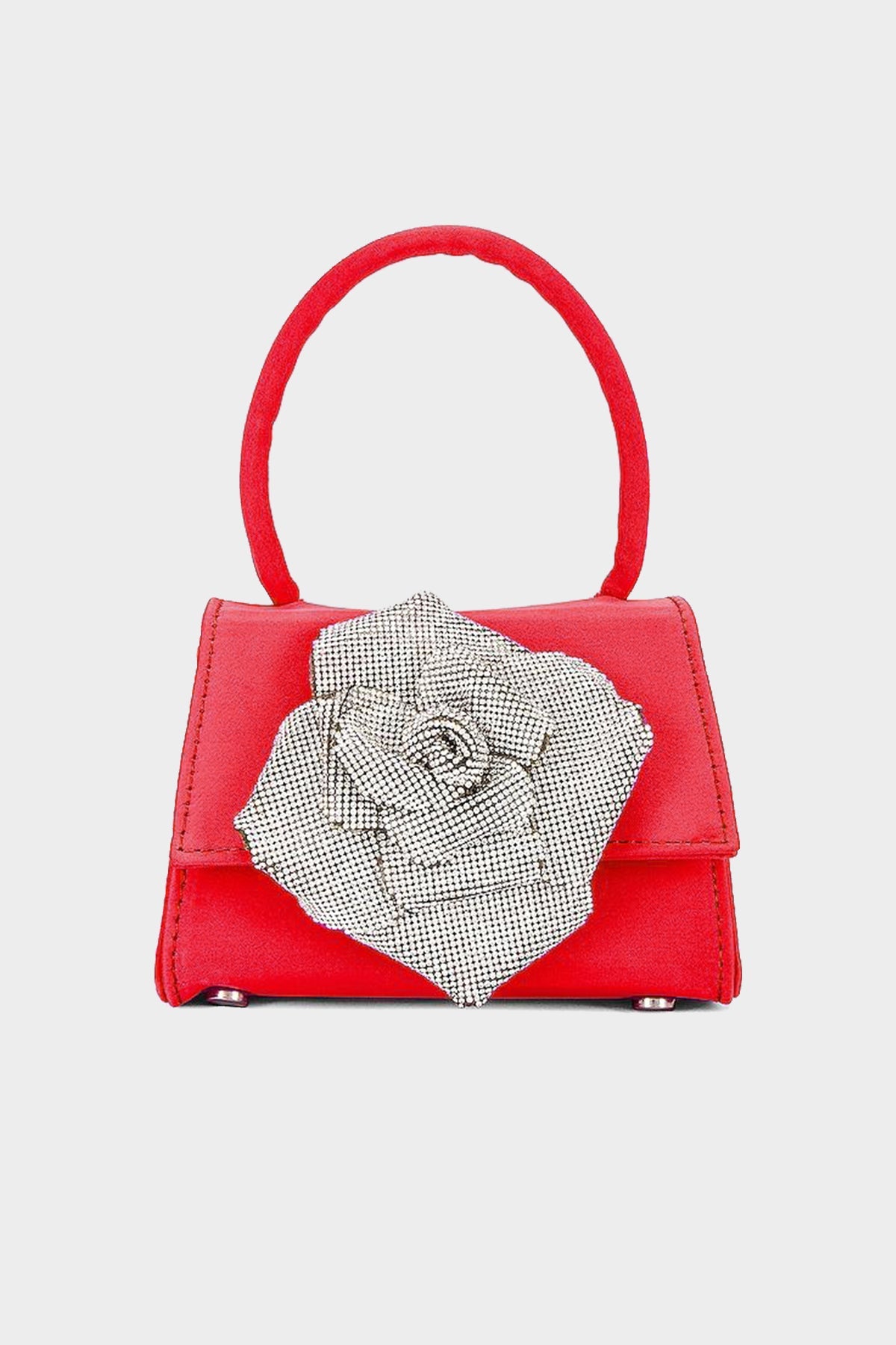 Crystal Rose Embellished Mini Bag in Red - shop-olivia.com