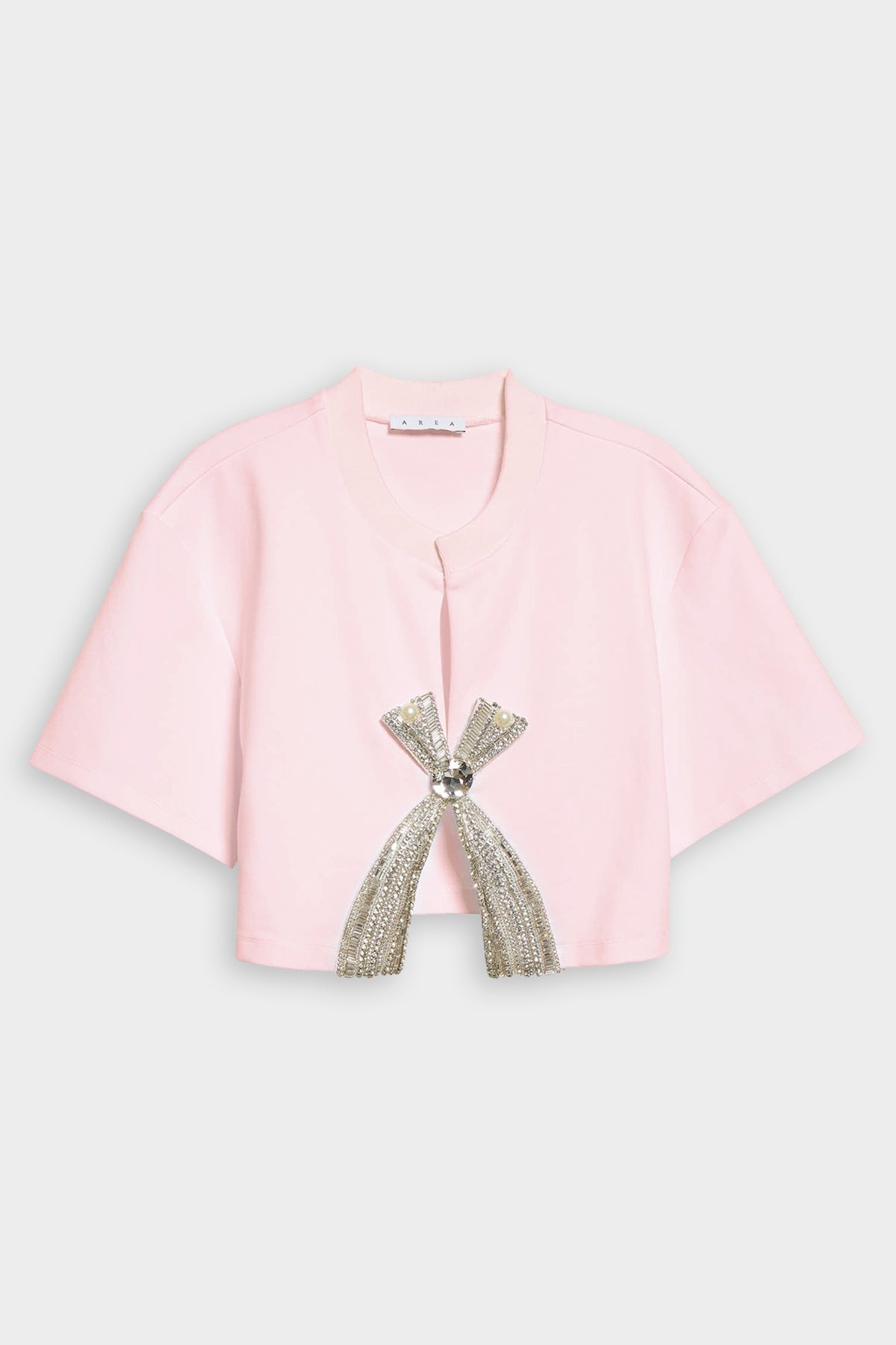 Deco Bow Cropped T-Shirt in Pink - shop-olivia.com