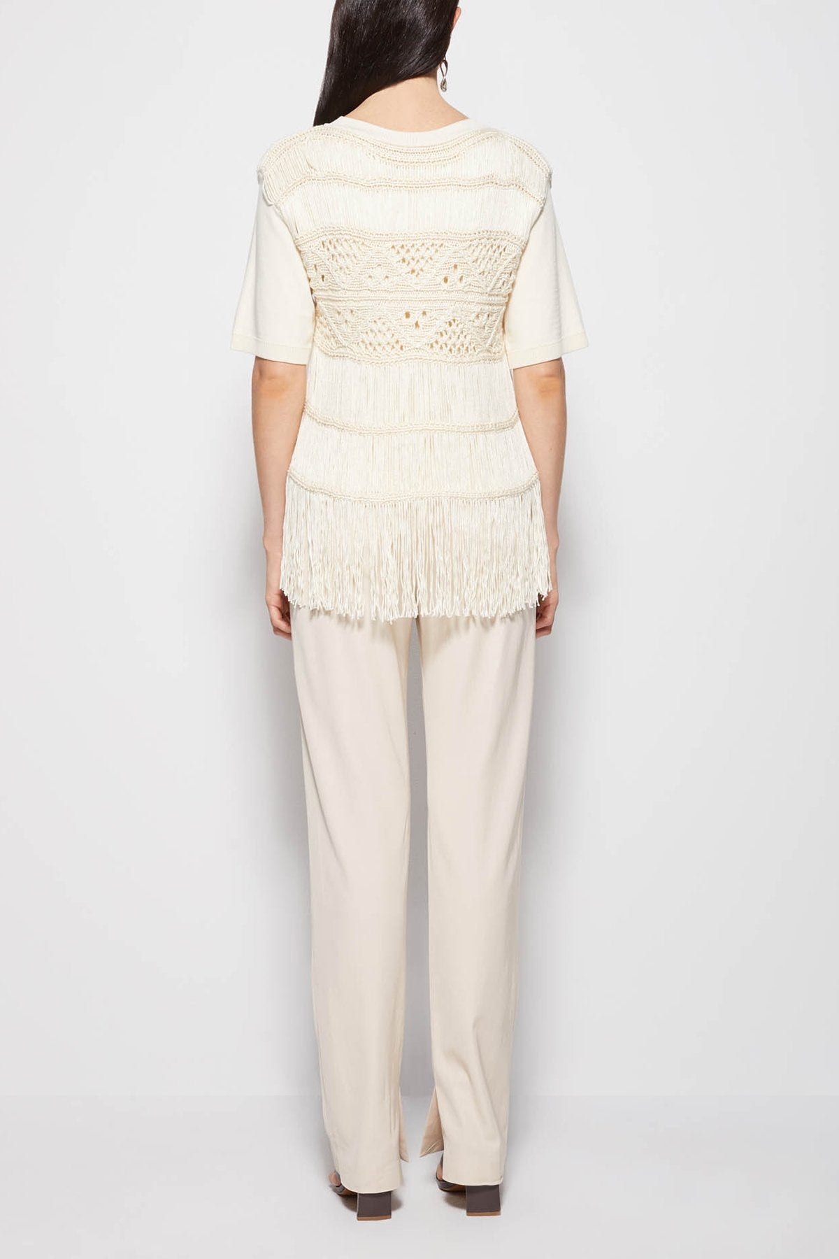 Delphine Macrame Short Sleeve Top in Ivory - shop-olivia.com
