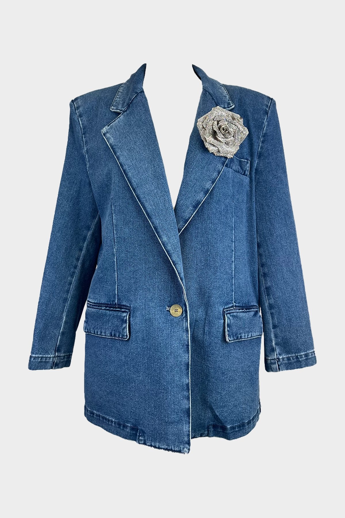 Denim Blazer Jacket in Light Blue Denim - shop-olivia.com