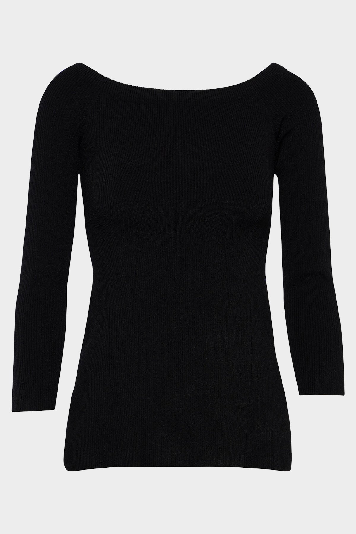 Derick Ribbed Off-Shoulder Pullover in Black - shop-olivia.com