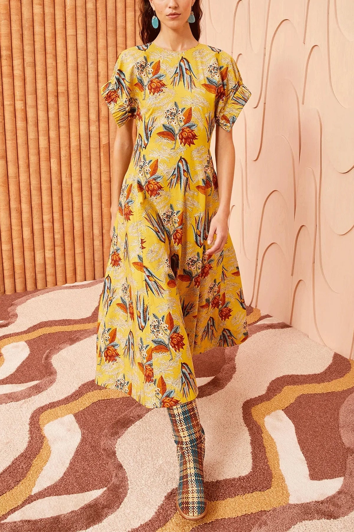 Devon Midi Dress in Marigold - shop-olivia.com