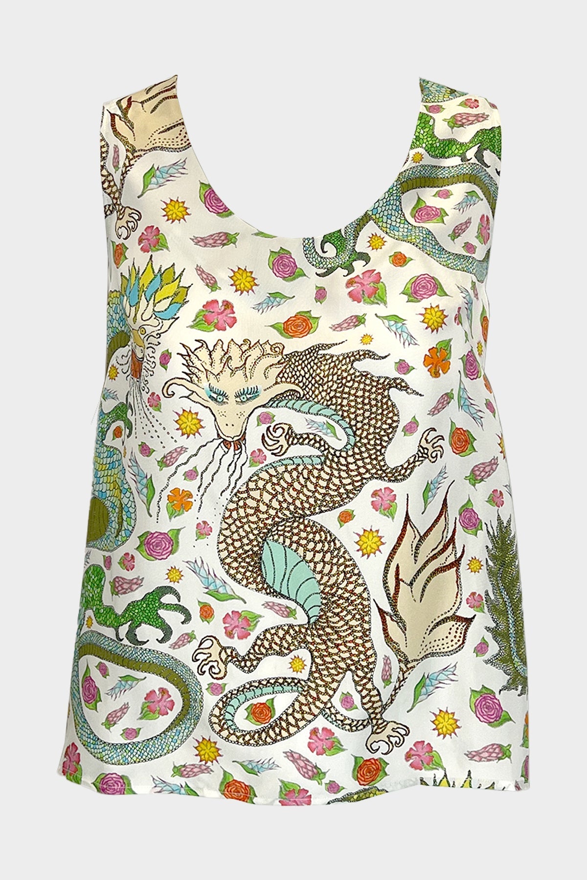 Dierde Top in Mix White Morocco Dragons - shop-olivia.com