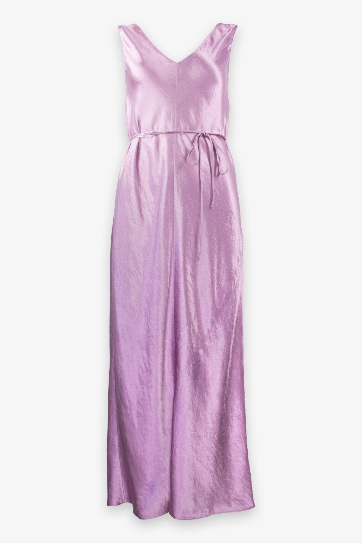 Double V-Neck Satin Slip Dress in Vervain - shop-olivia.com