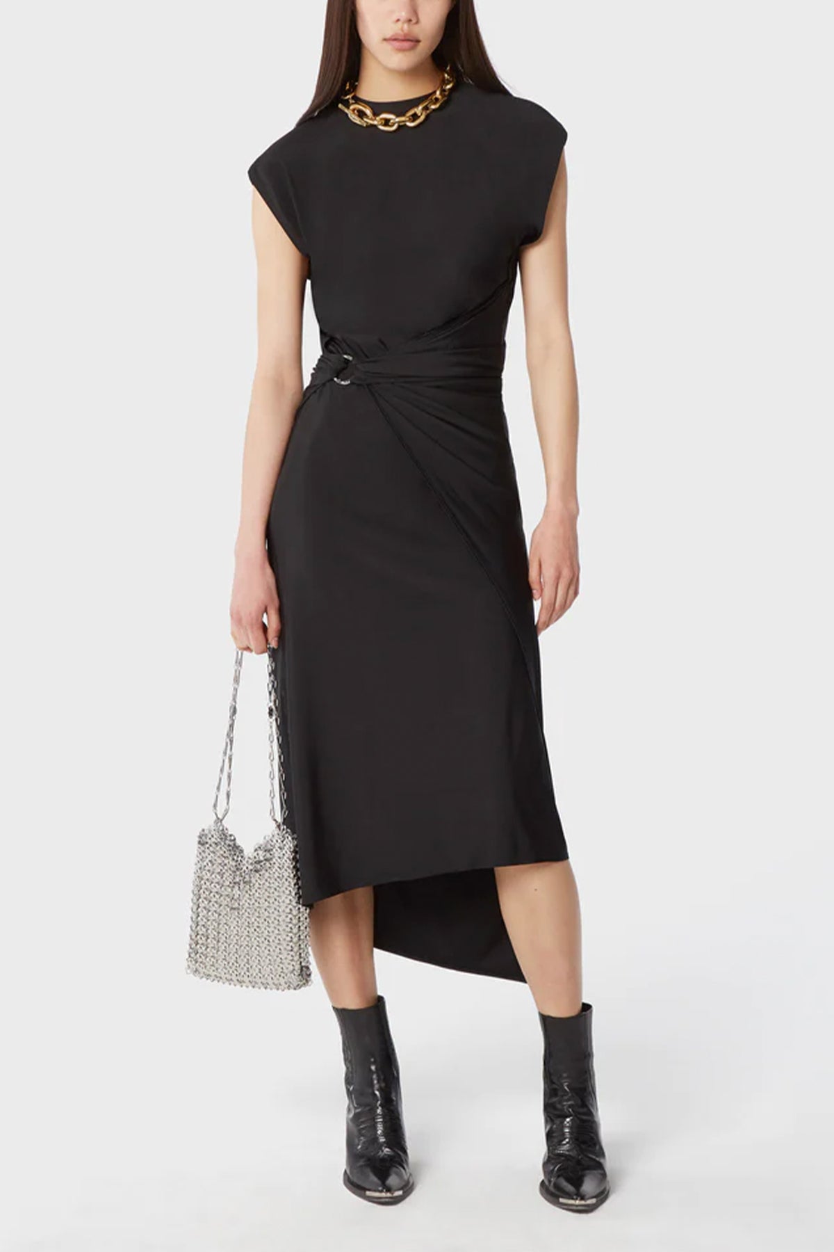 Draped Midi Dress in Black - shop-olivia.com
