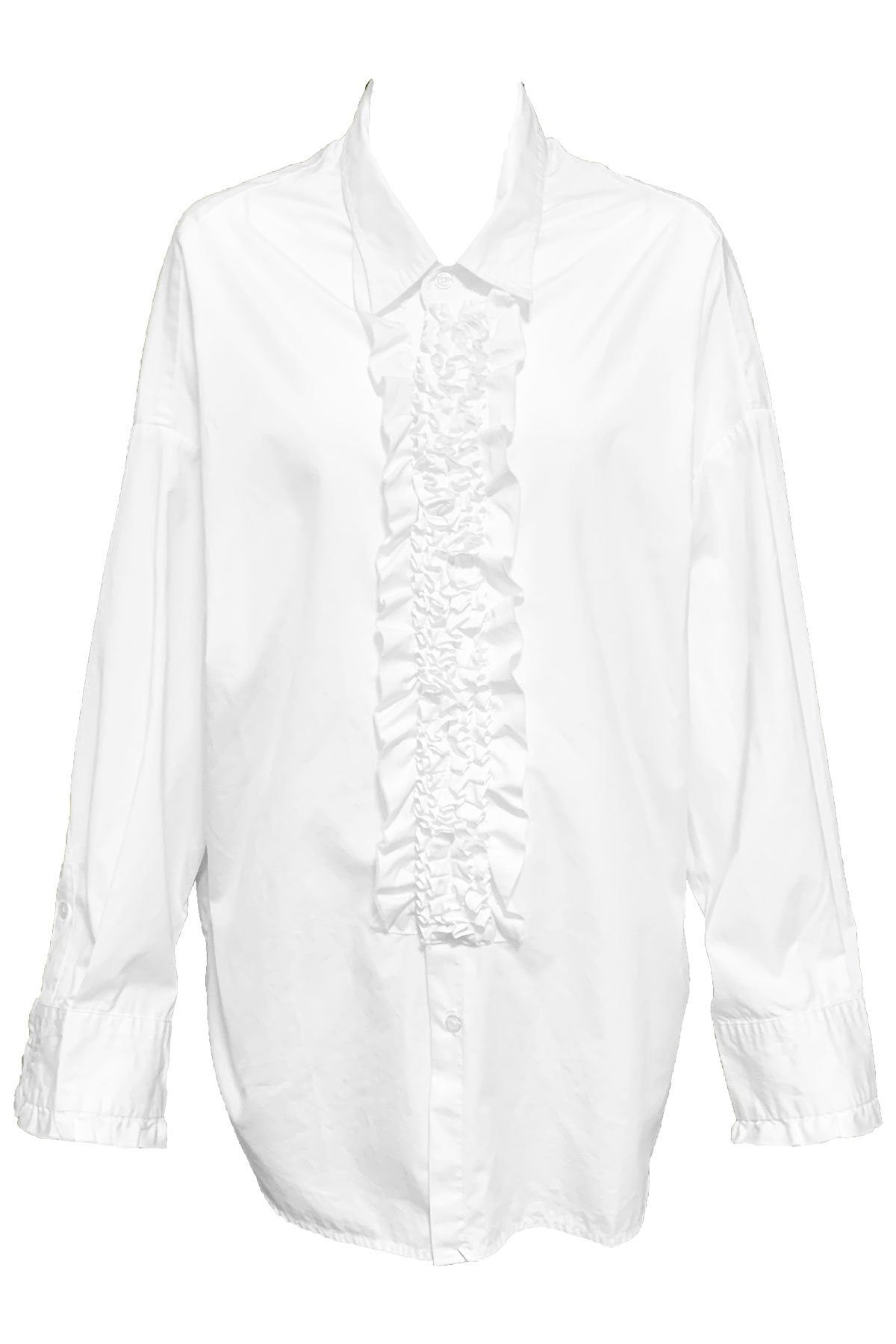 Drop Neck Tuxedo Shirt White - shop-olivia.com