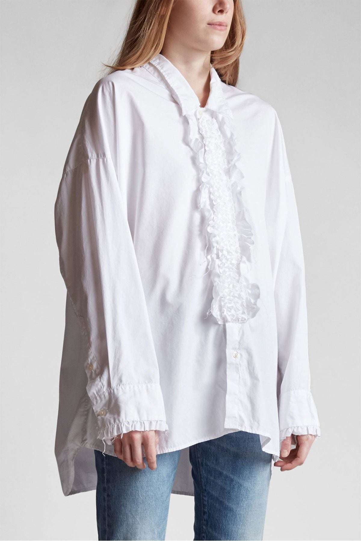 Drop Neck Tuxedo Shirt White