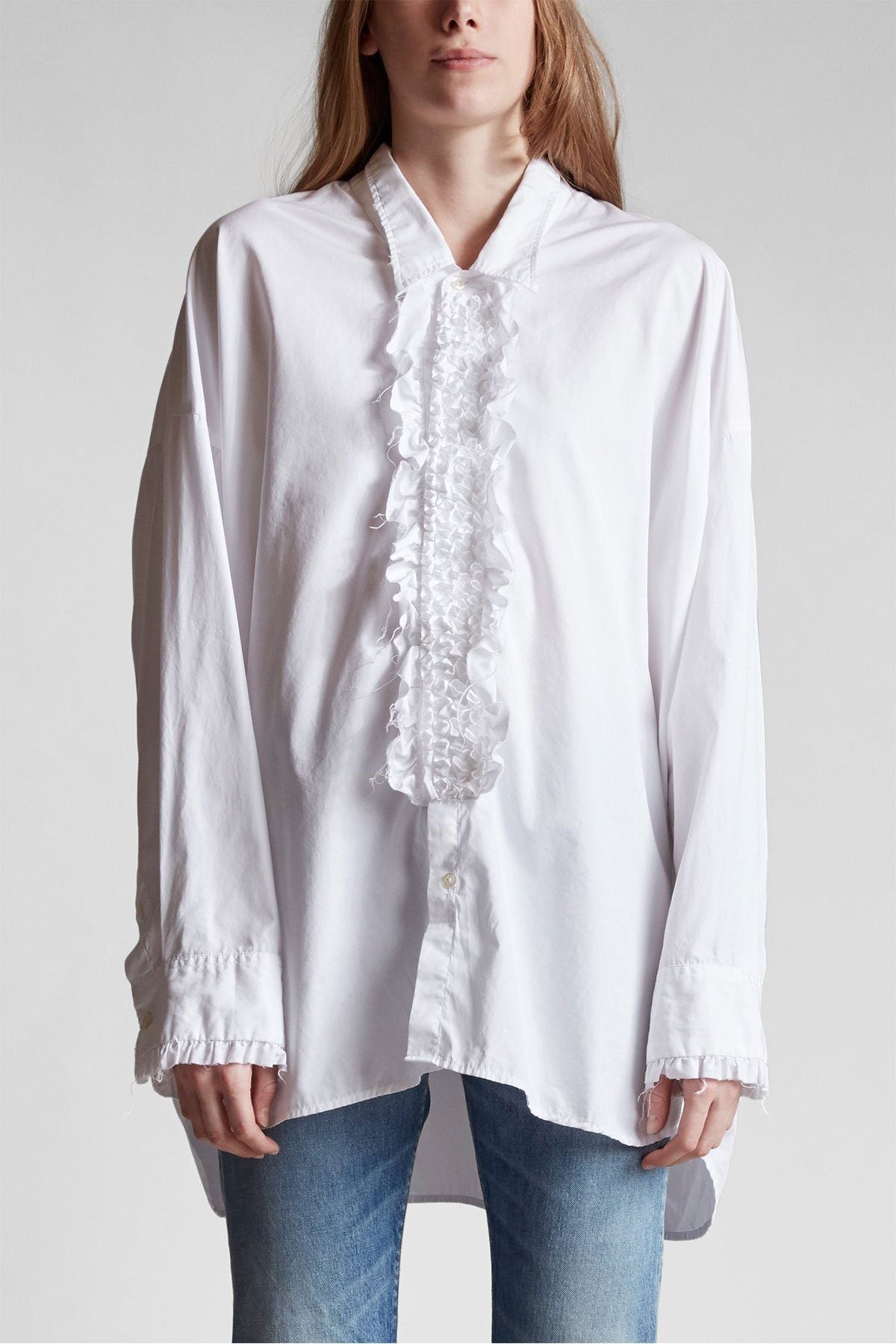 Drop Neck Tuxedo Shirt White - shop-olivia.com