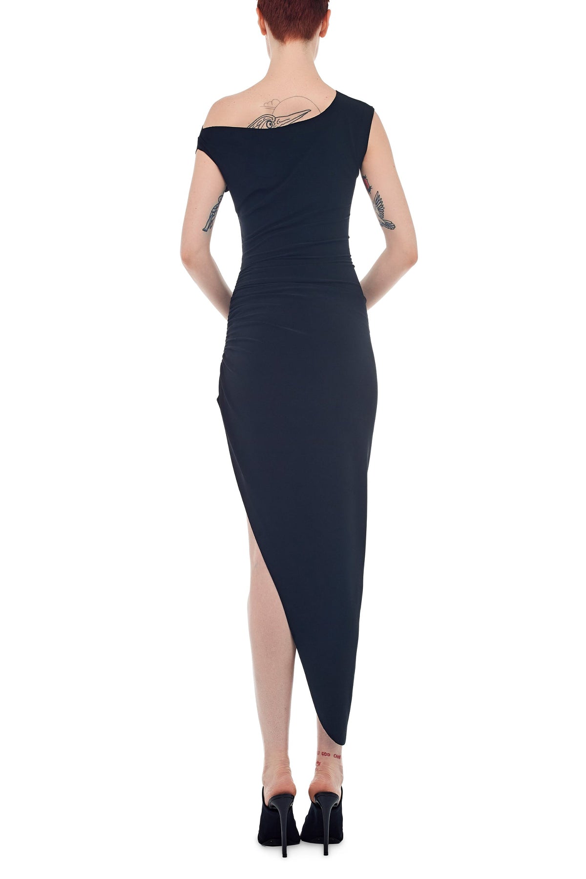 Drop Shoulder Side Drape Dress in Black - shop-olivia.com