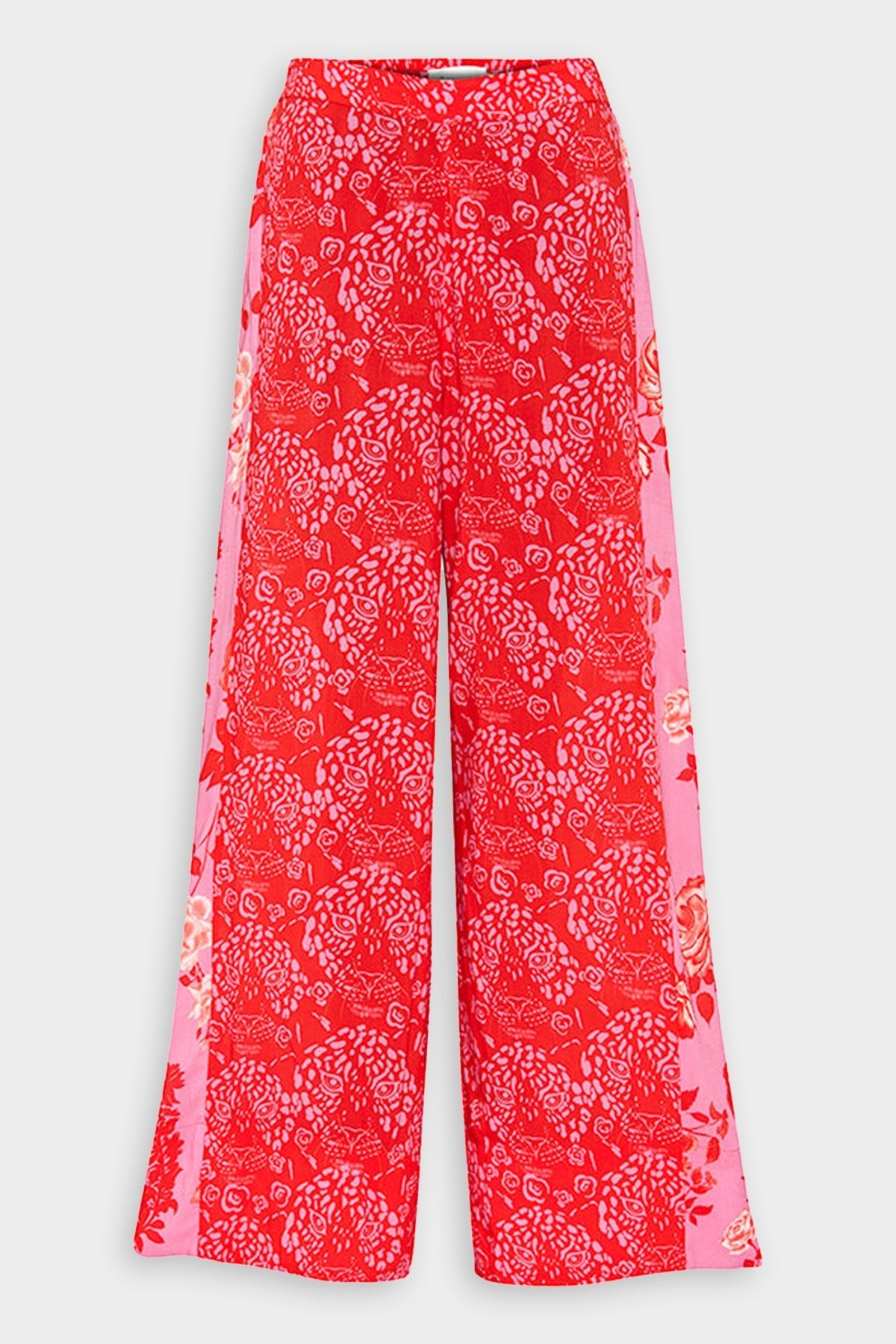 Dual Print Pants in Red Spotted Leopard Face Pink and Red Mono Roses - shop-olivia.com