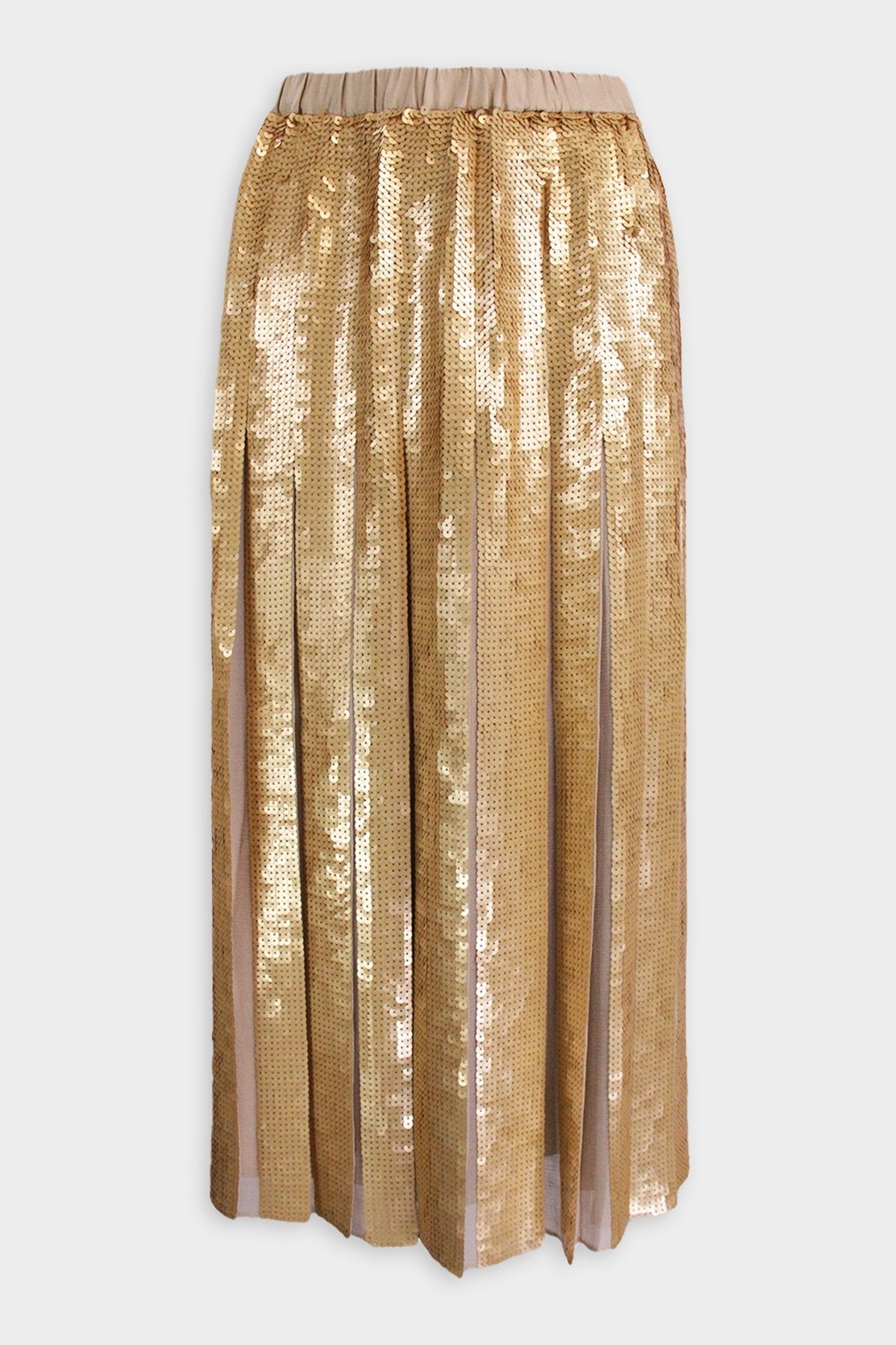 Eclair Sequins Beading Pleated Skirt in Gold - shop-olivia.com