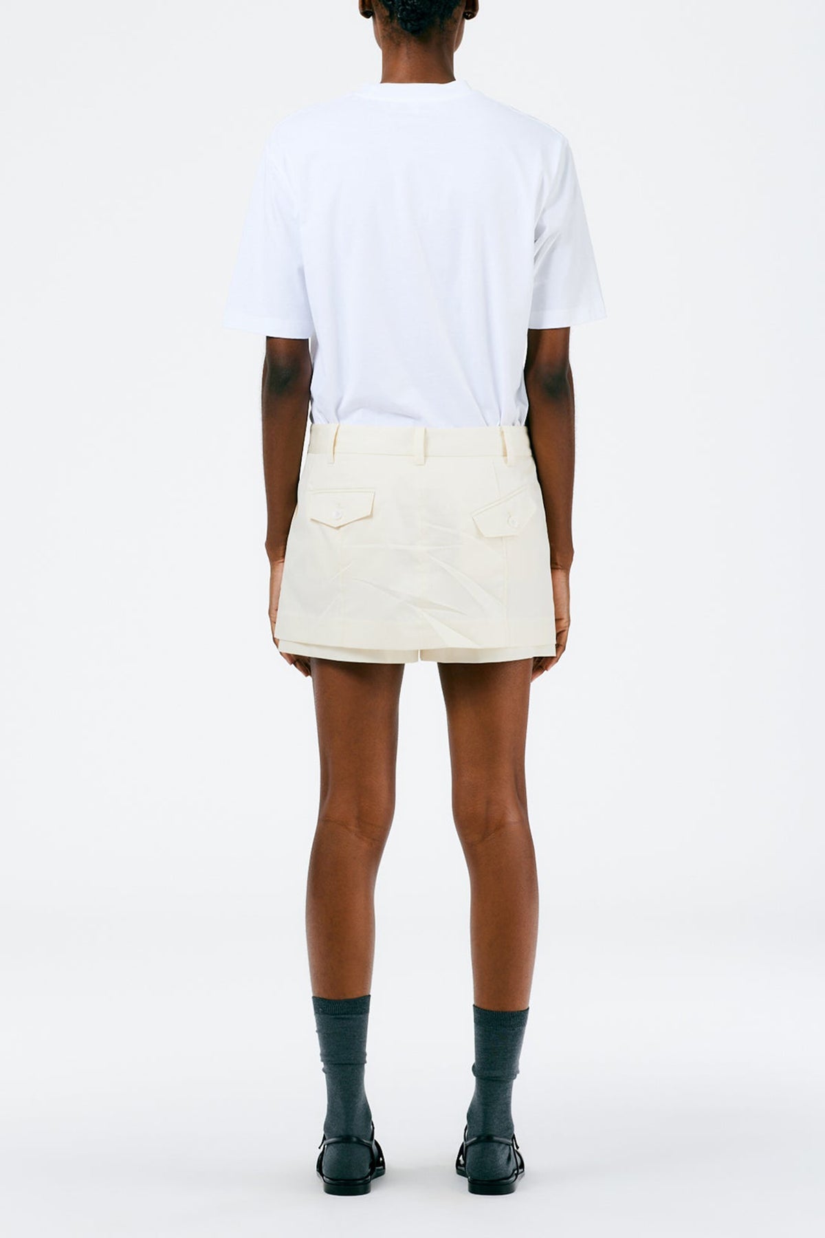 Eco Poplin Double Layer Mini Skirt in Cream - shop-olivia.com