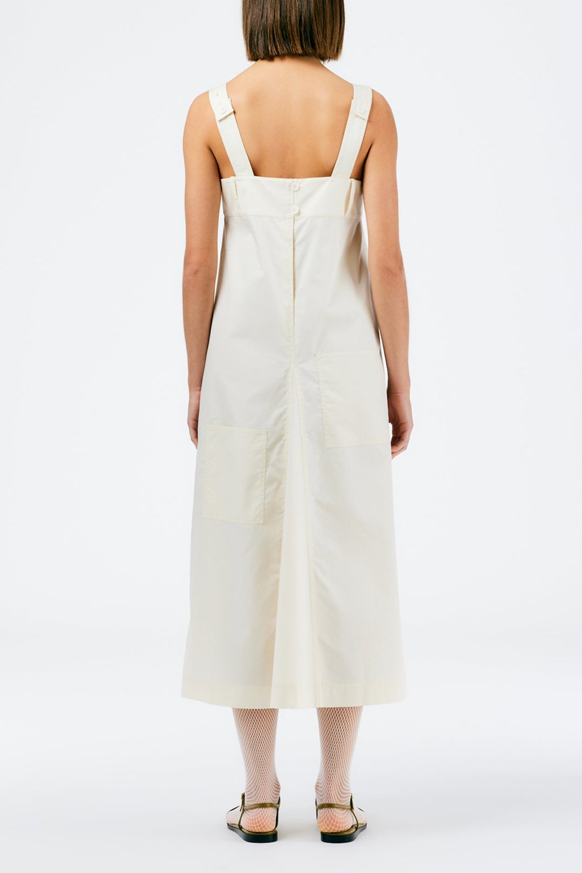 Eco Poplin Overall Midi Dress in Cream - shop-olivia.com