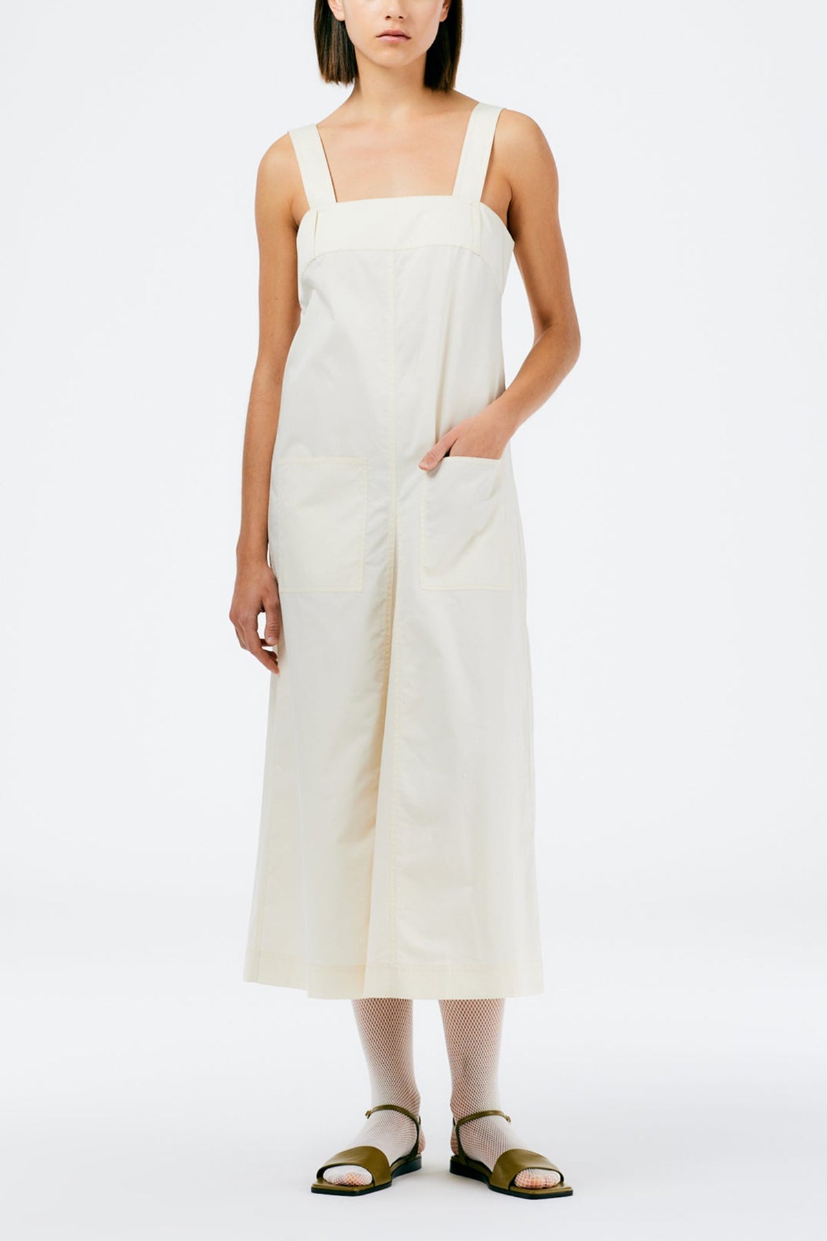 Eco Poplin Overall Midi Dress in Cream - shop-olivia.com