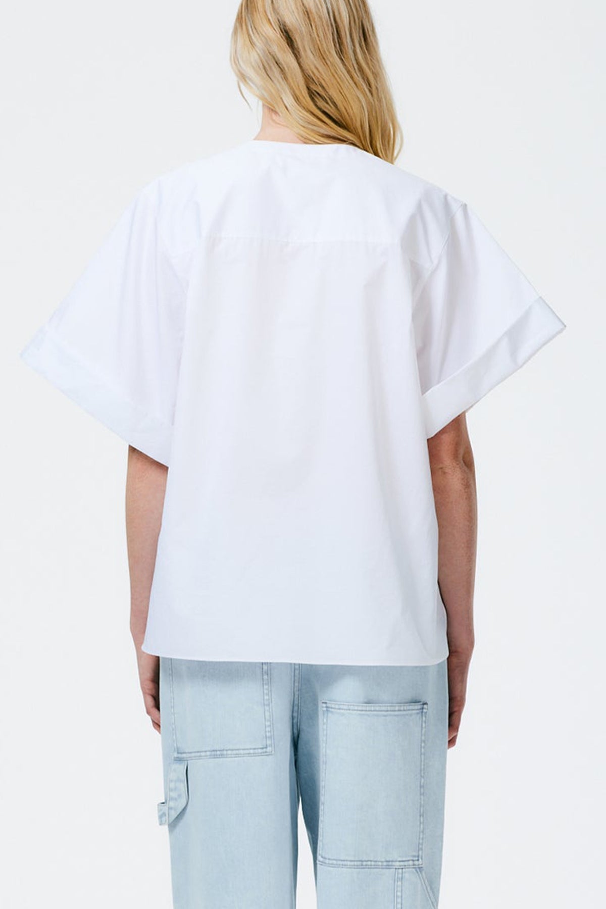Eco Poplin Rolled Sleeve Shirt in White - shop-olivia.com
