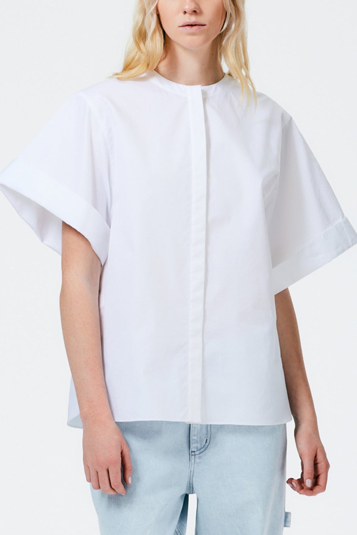 Eco Poplin Rolled Sleeve Shirt in White - shop-olivia.com