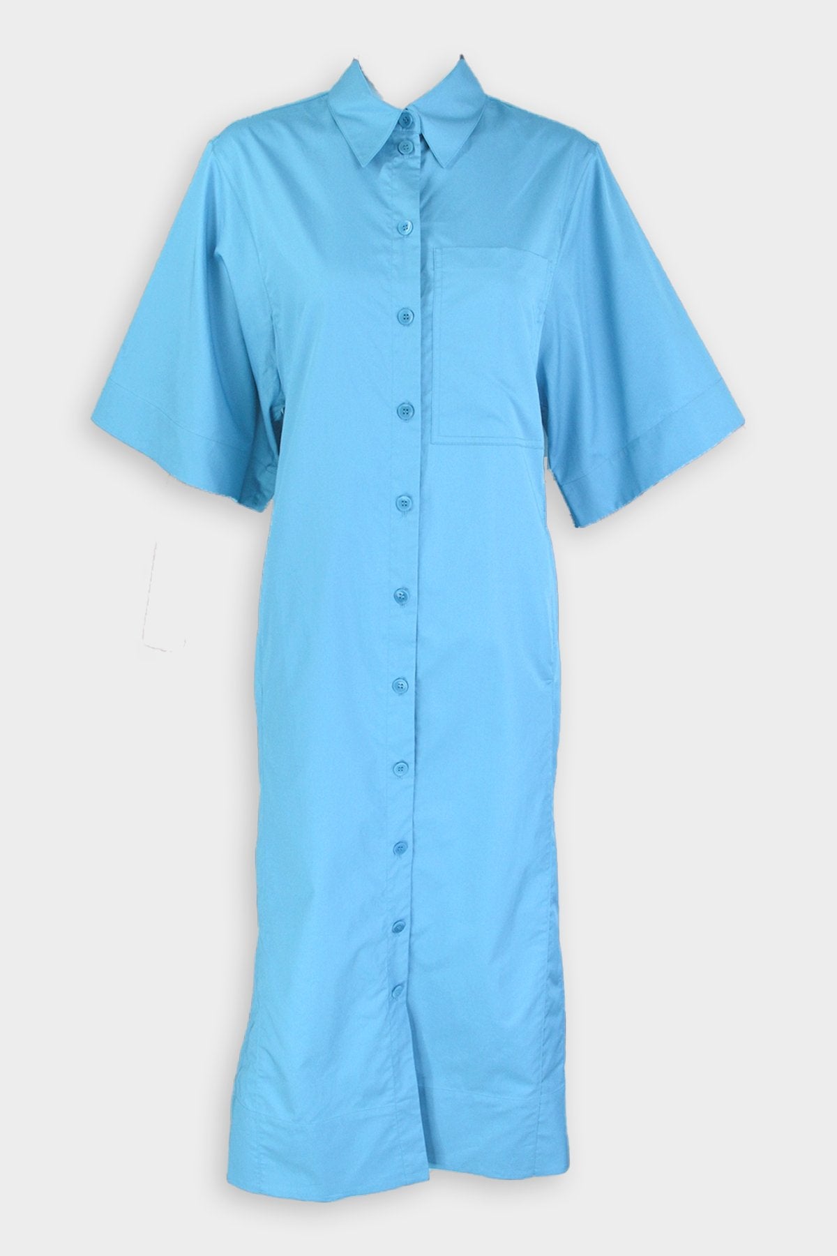 Eco Poplin Rolled Sleeve Shirtdress in Kairi Blue - shop-olivia.com