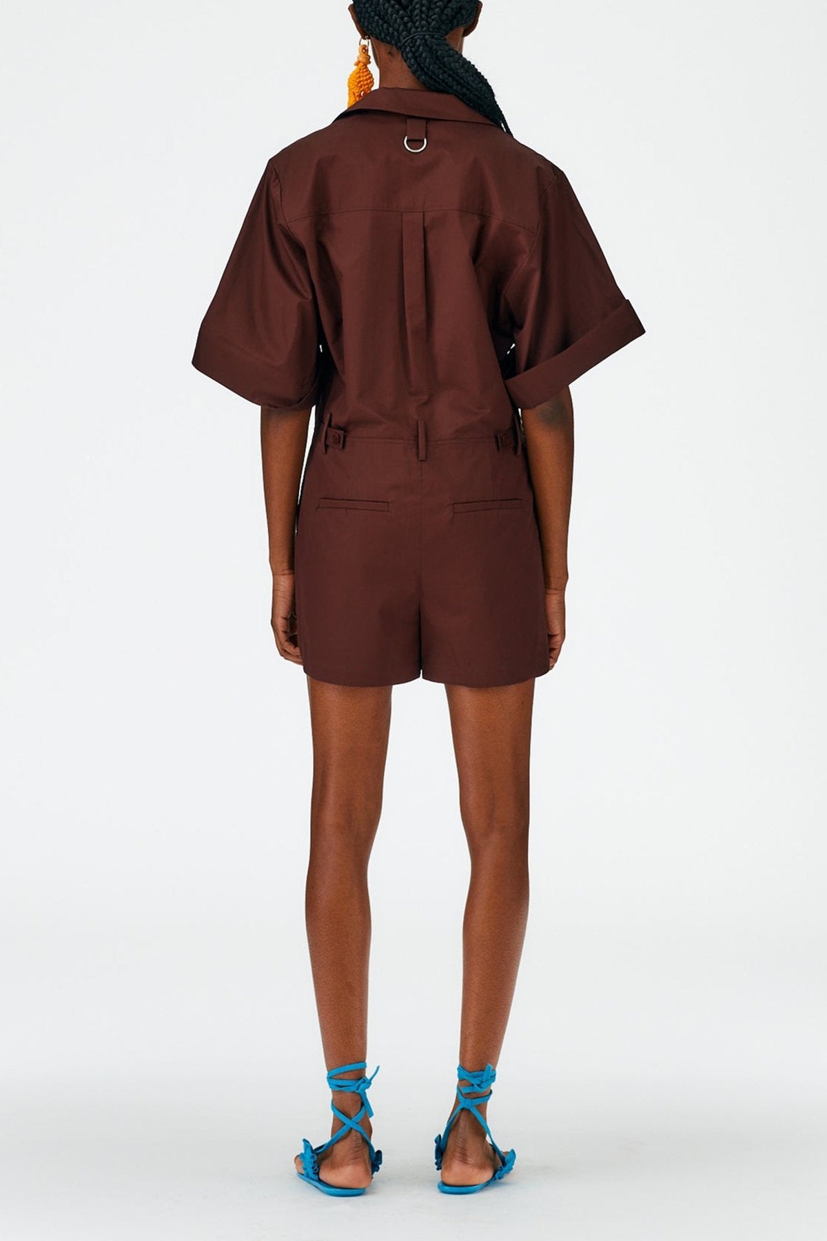 Eco Poplin Short Jumpsuit in Brown - shop-olivia.com