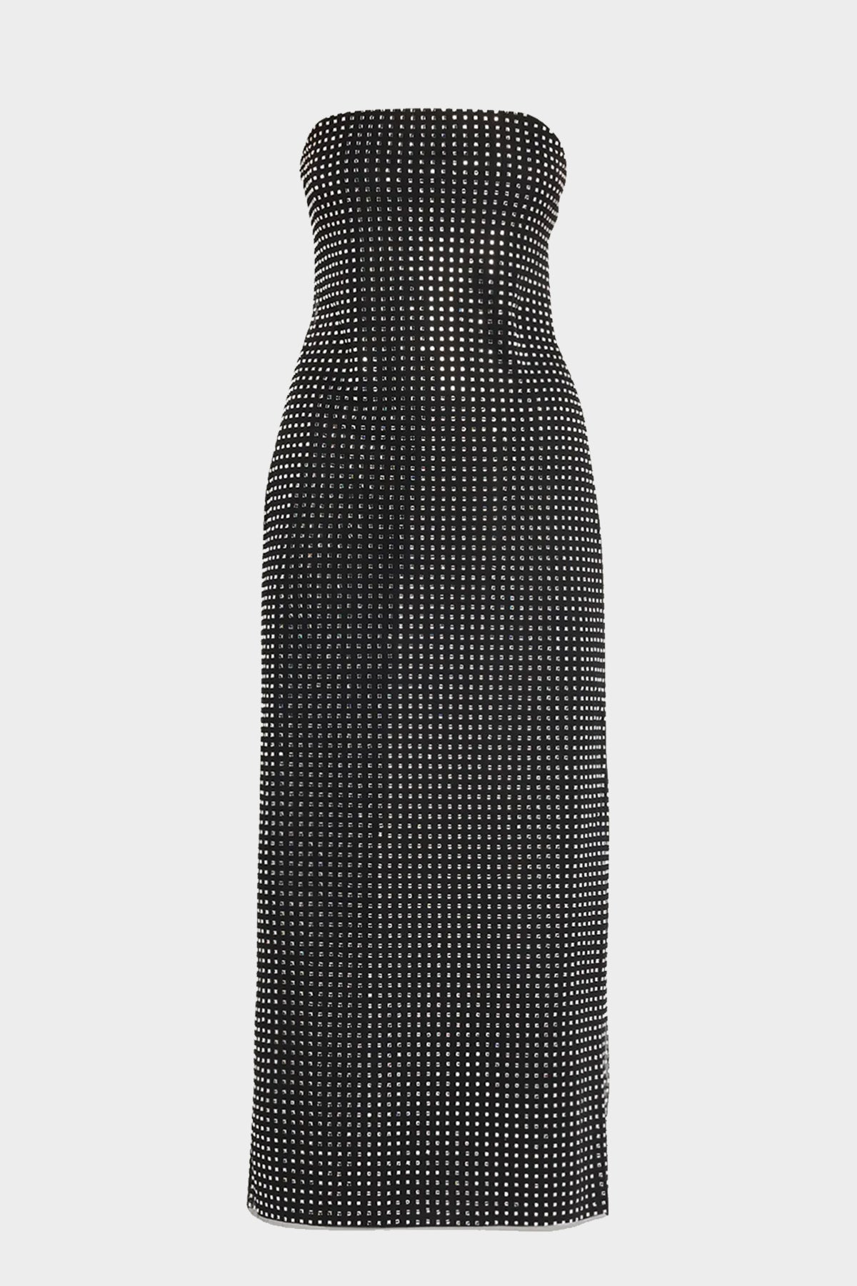 Elizabeth Rhinestone Mesh Midi Dress in Black Silver - shop-olivia.com