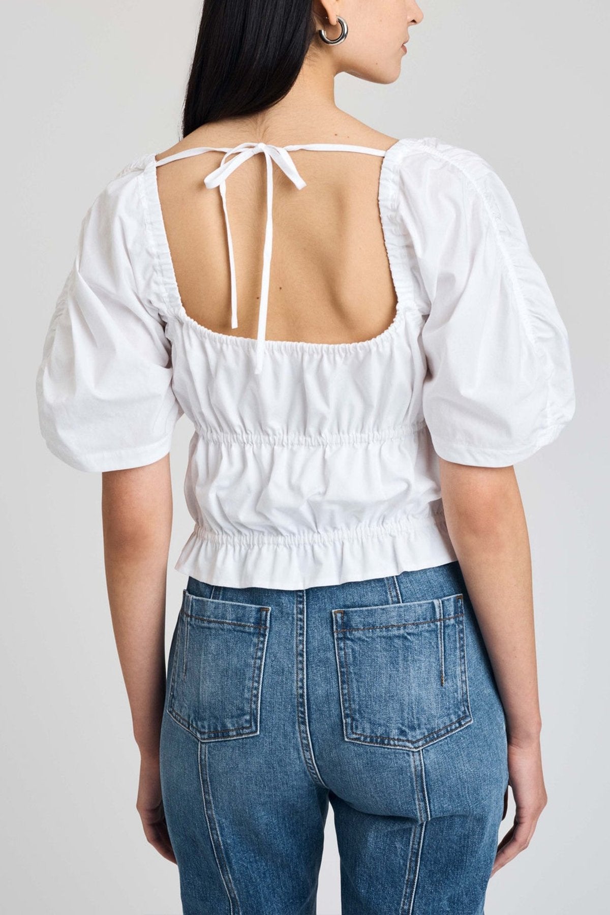 Elora Puff Sleeve Smocked Top in White - shop-olivia.com
