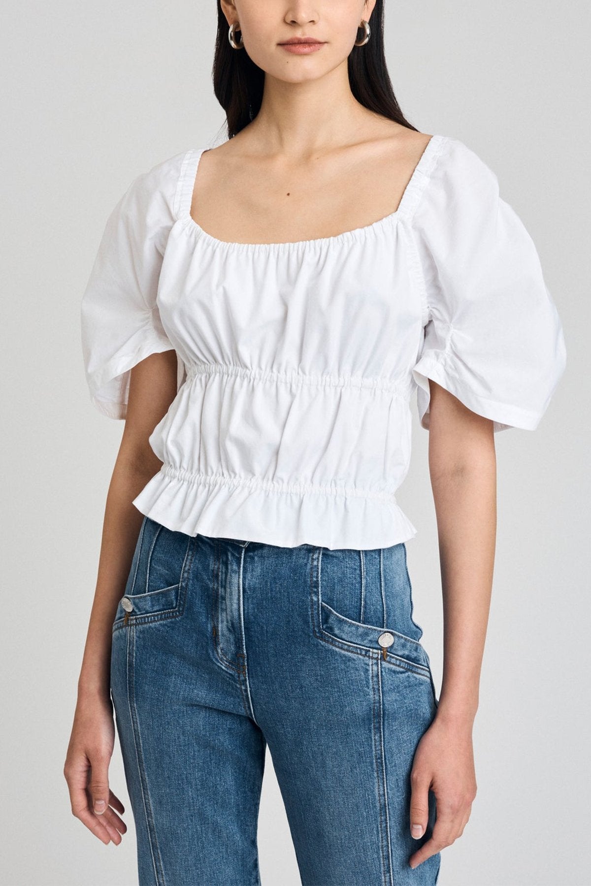 Elora Puff Sleeve Smocked Top in White - shop-olivia.com