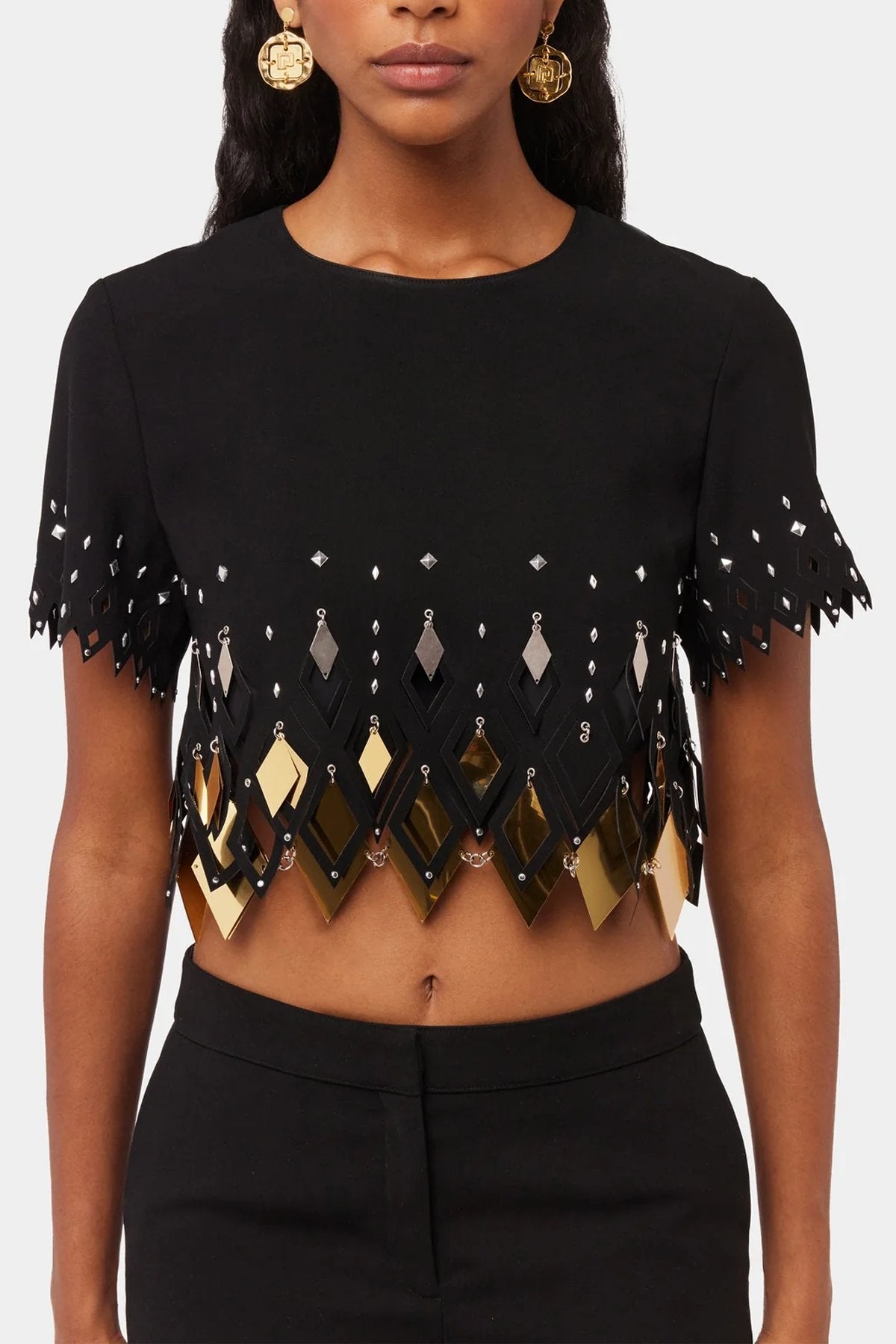 Embellished Crop Top in Black - shop-olivia.com