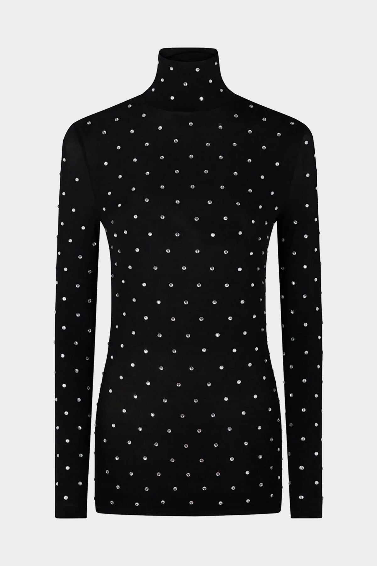 Embellished Jersey Long Sleeve Turtleneck in Black - shop-olivia.com