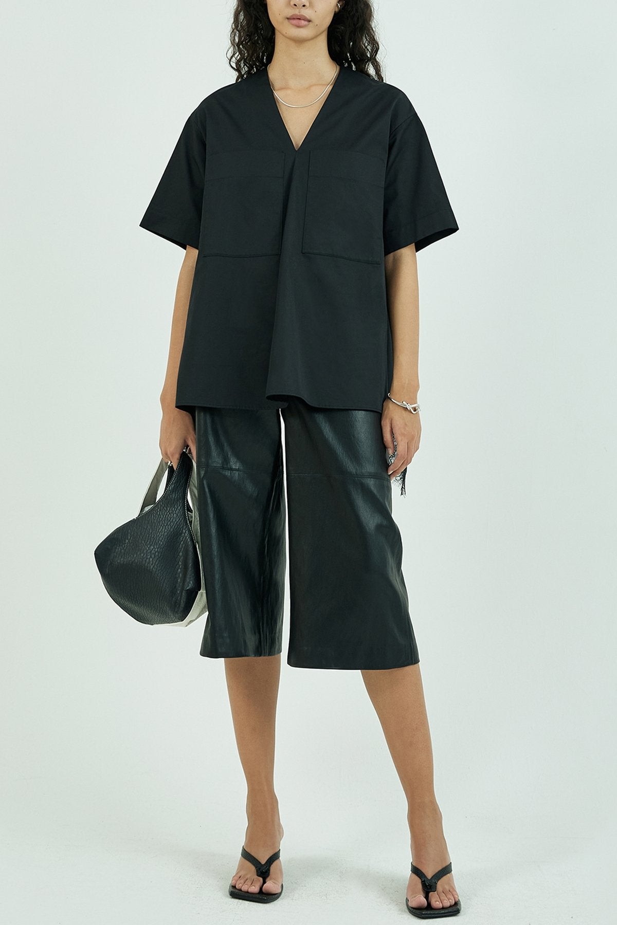 Embellished Lace Trimmed Short Sleeve Blouse in Black - shop-olivia.com