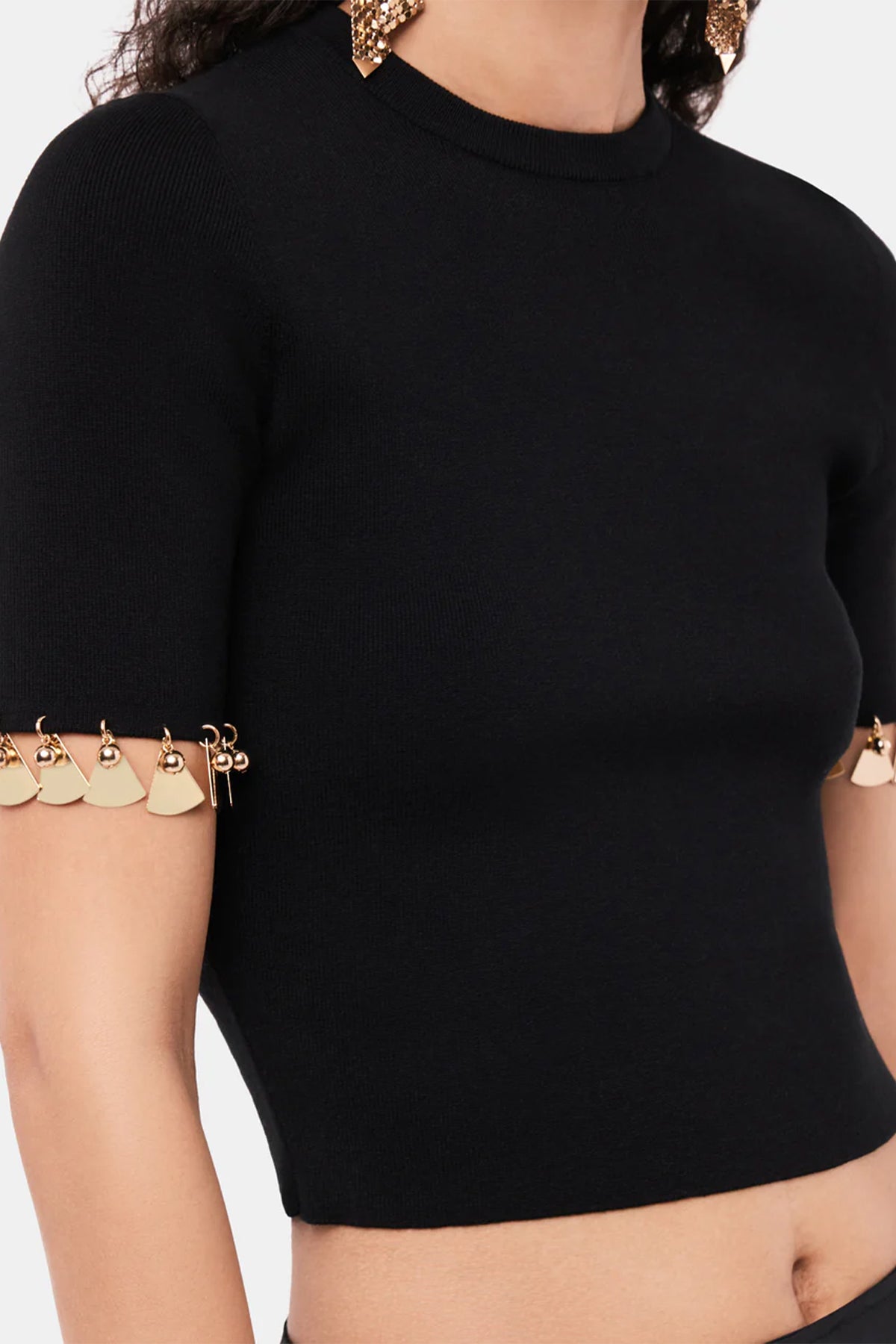 Embellished Short-Sleeve Top in Black - shop-olivia.com