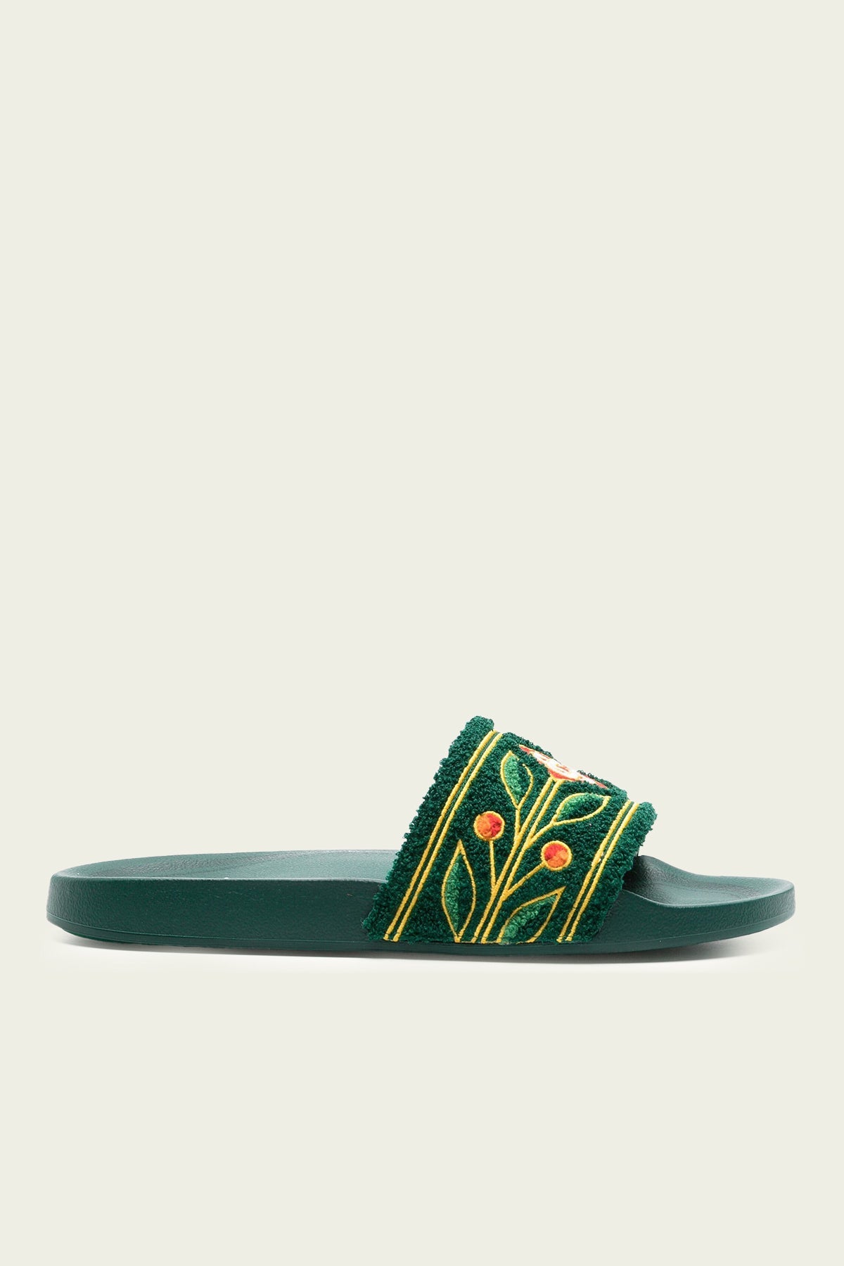 Embroidered Terry-Cloth Slides in Green - shop-olivia.com