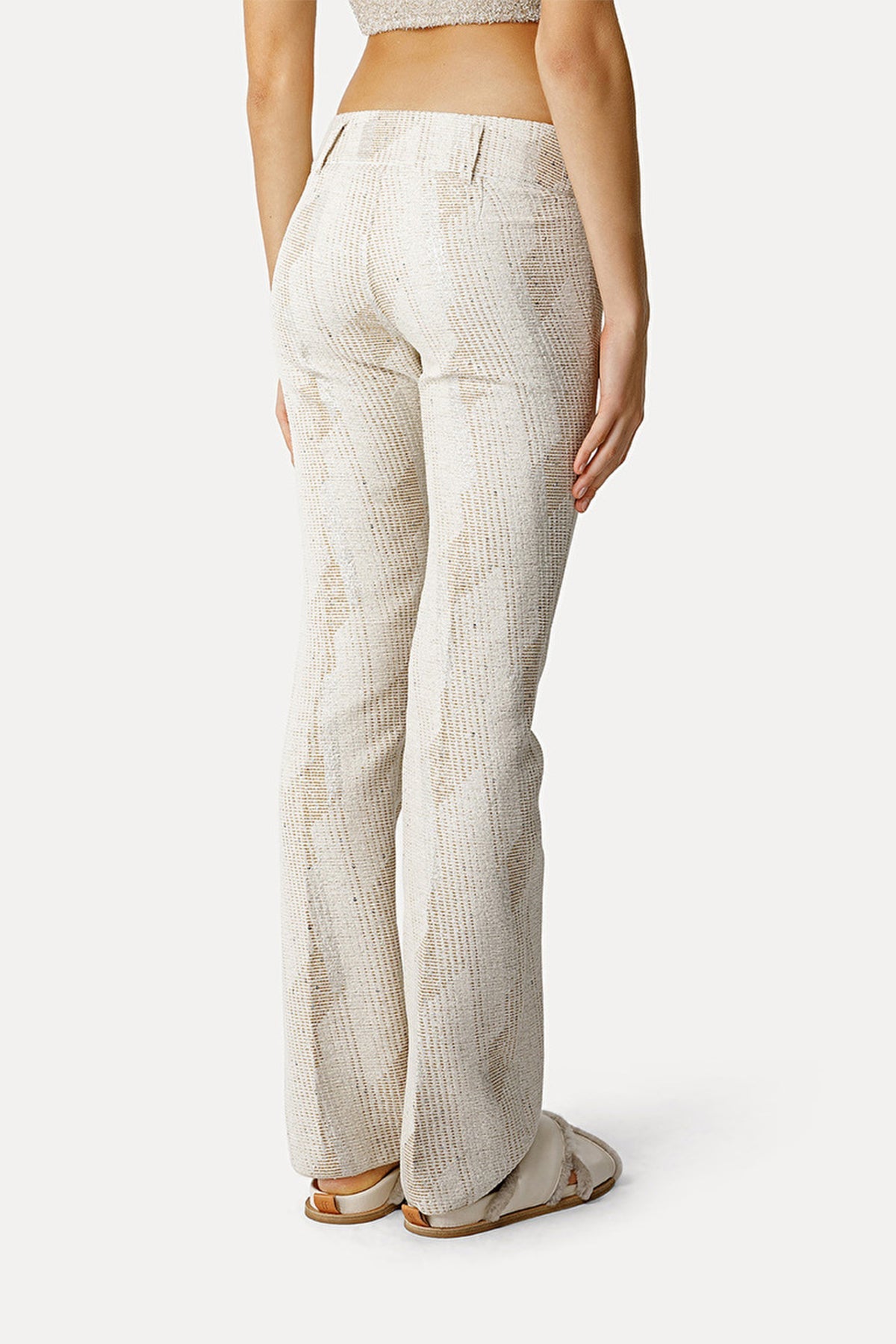 “Endless Skies” Jacquard Trousers in Ivory - shop-olivia.com