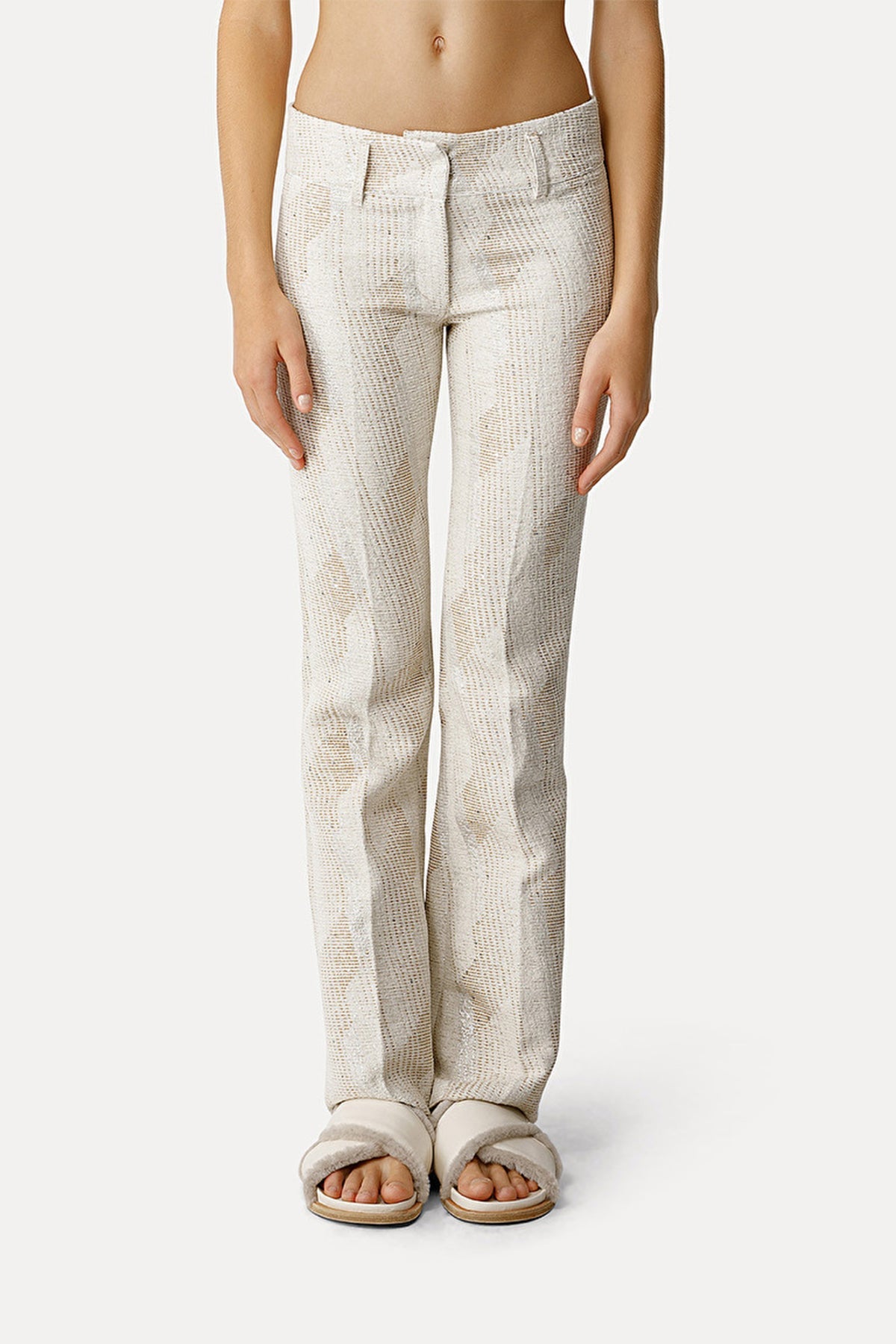 “Endless Skies” Jacquard Trousers in Ivory - shop-olivia.com