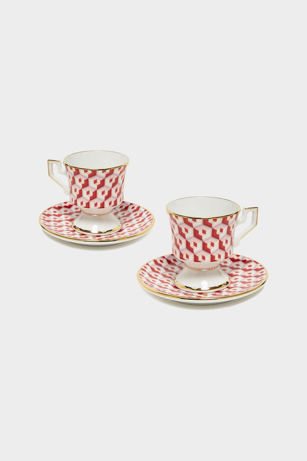 Rainbow set of 2 espresso cups and saucers in pink - La Double J