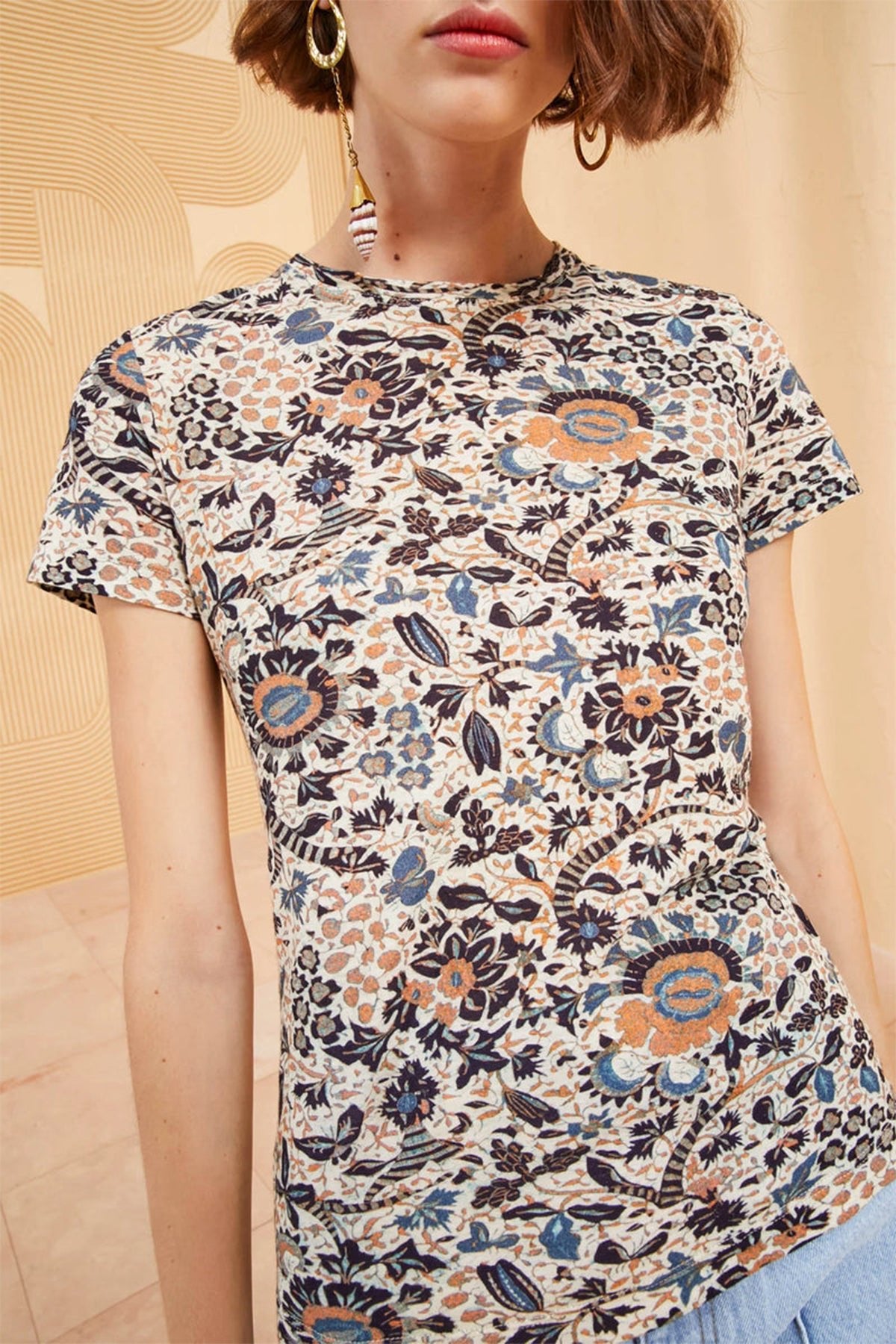 Estelle Printed Cotton Crewneck T-Shirt in Clematis - shop-olivia.com