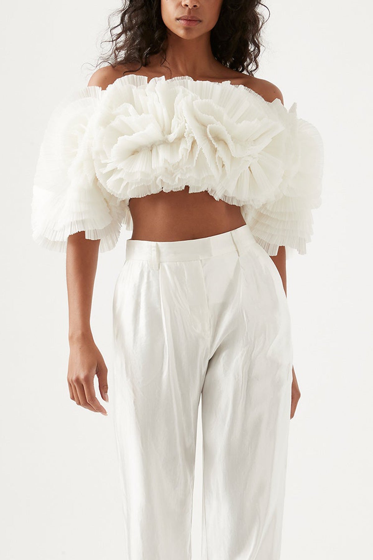 Expressive Pleated Top in Ivory - shop-olivia.com