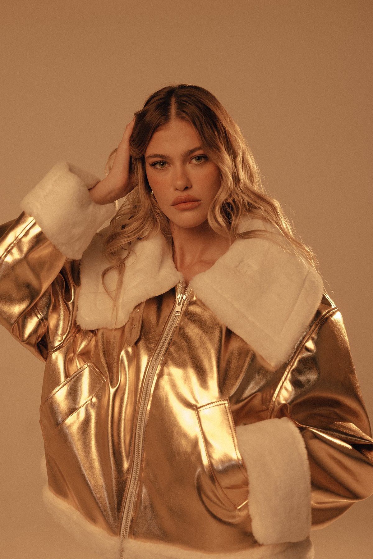 Faux Mutton Jacket in Gold - shop-olivia.com