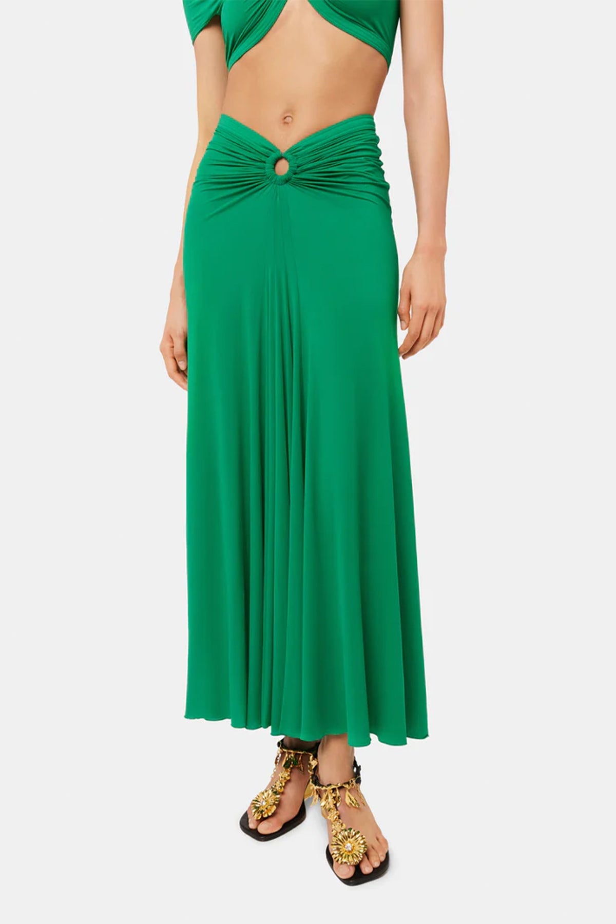 Flared Jersey Drape Skirt in Emerald - shop-olivia.com