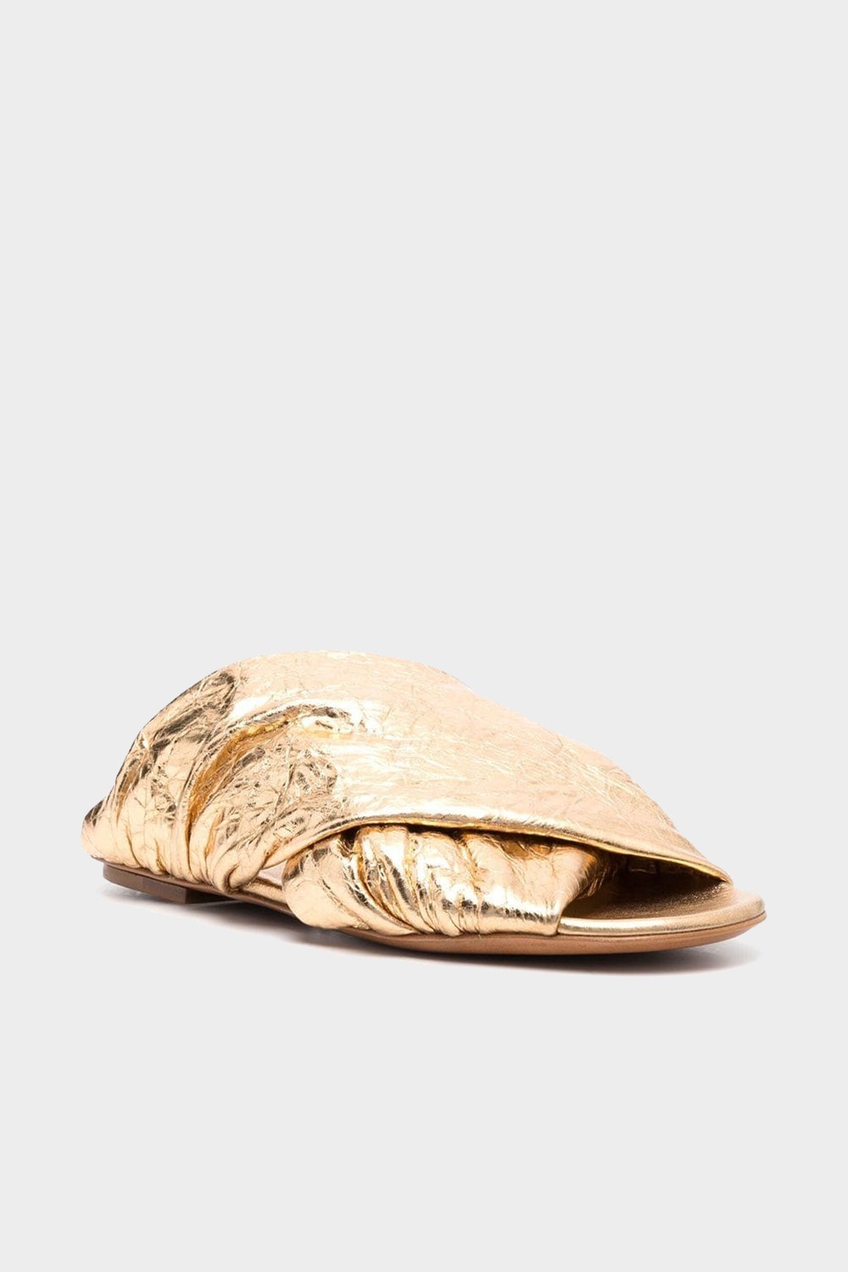 Flat Sandal in Lamé Calfskin in Gold - shop-olivia.com
