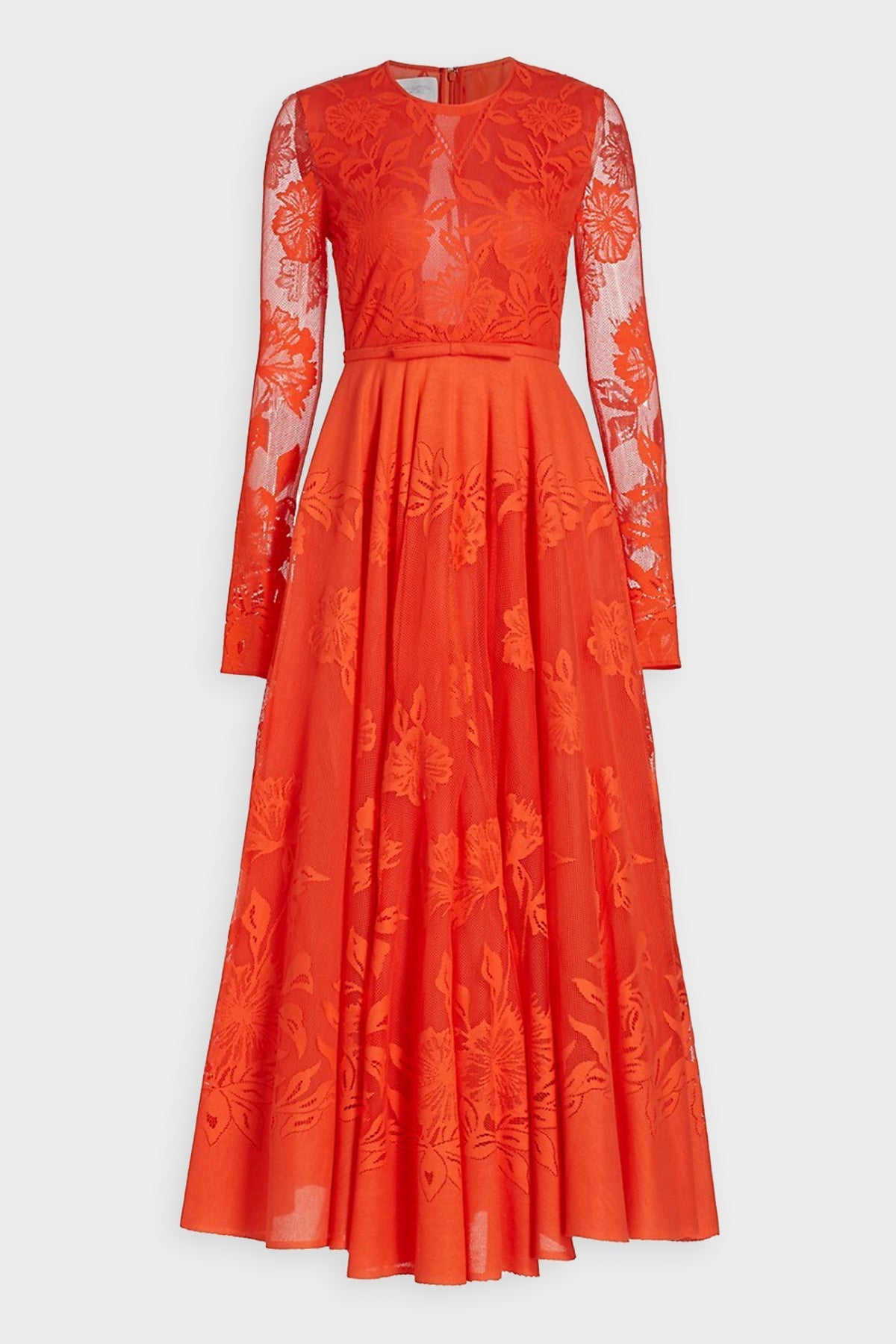 Floral Lace Fit & Flare Midi-Dress in Dark Orange - shop-olivia.com