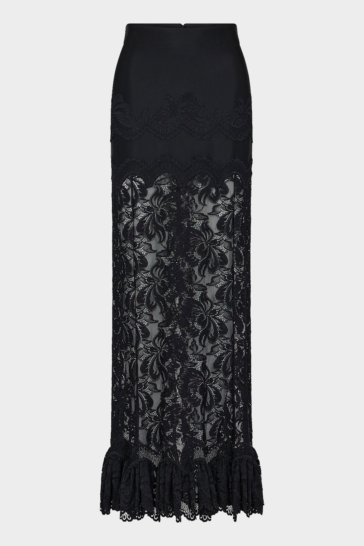 Floral Lace Midi Skirt in Black