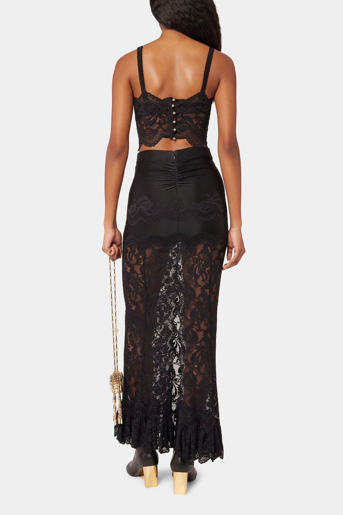 Floral Lace Midi Skirt in Black - shop-olivia.com